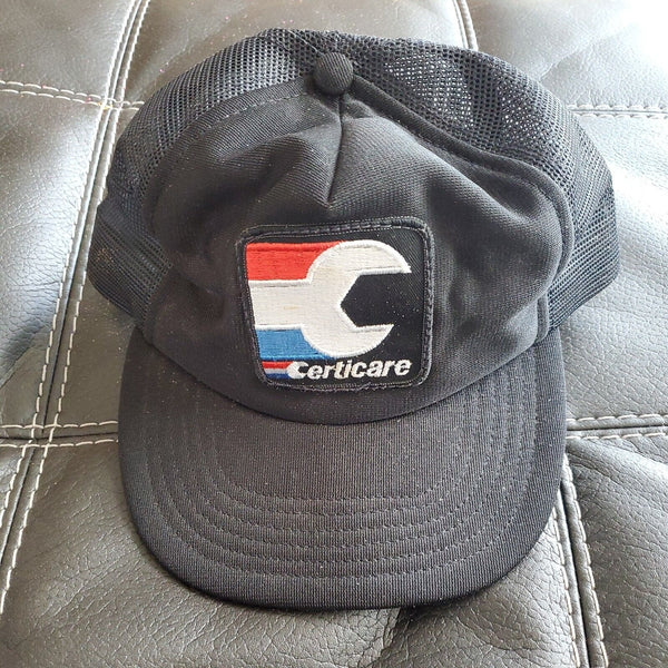 Vintage Pro Fit Trucker CERTICARE Patch Snapback Hat Mesh Cap Automotive Rare US