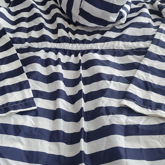 ASOS Petite Navy and White Horrizontal Striped Hooded Longer Windbreaker Size 8P