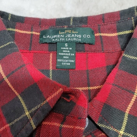 Lauren Ralph Lauren Plaid Red Flannel Print Top Size S