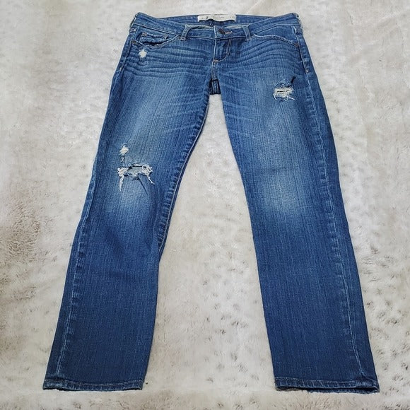 Abercrombie & Fitch Medium Wash Low Rise Straight Leg Distressed Jeans Size 0