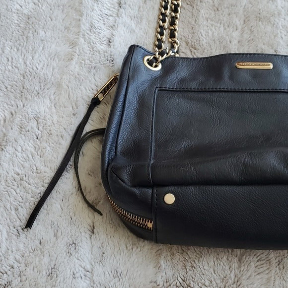 Rebecca Minkoff Black Leather Medium Convertible Shoulder Bag Gold Hardware