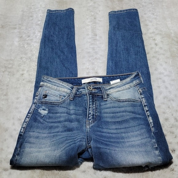 KanCan Mid Rise Medium Washed Distressed Skinny Blue Jeans Size 25