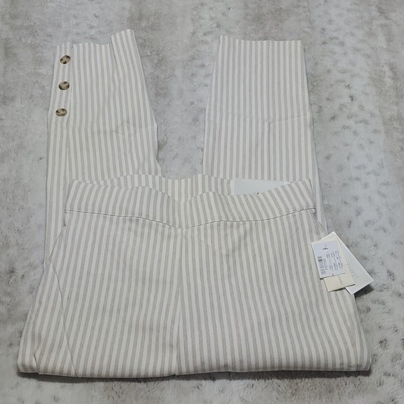 NWT Christopher & Banks Beige and Cream Vertical Stripe Pull On Ankle Pant