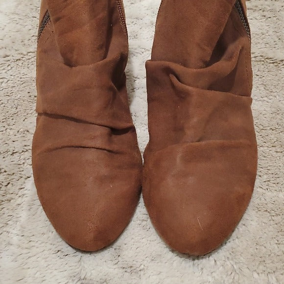 Unity by Carlos Santana Light Brown Zip Up Ankle Booties Wedges Size 7M