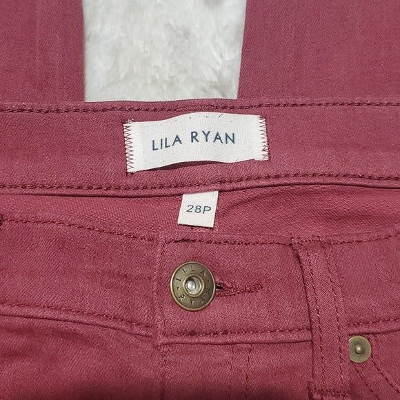 Lila Ryan Stretchy Maroon Mid Rise Petite Fit Skinny Jeans Size 28P