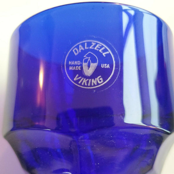 Vintage COBALT BLUE GLASS GOBLET Chalice BY DALZELL VIKING HANDMADE 5.5 x 4 Inch