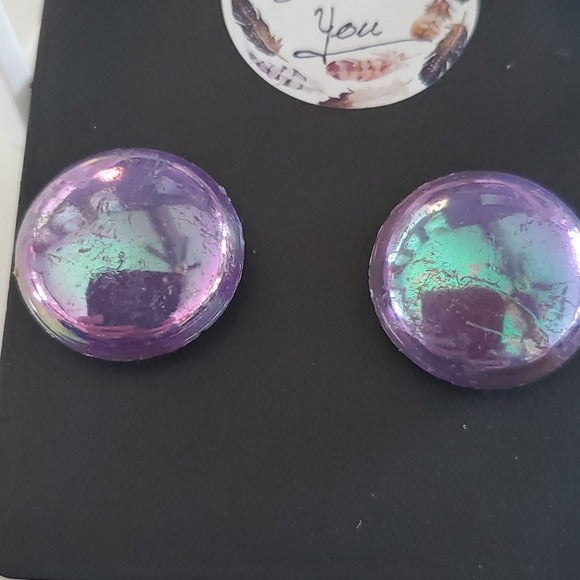 Boutique 2 Pair Vintage Retro Style Earrings WhiteGeometric and Purple Circle