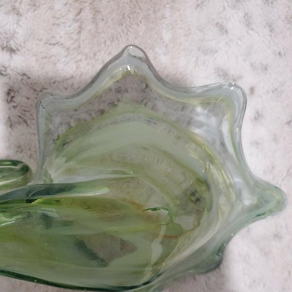 1960's Arklahoma Sooner Art Glass Hand Blown Swan Mint Chocolate Swirl