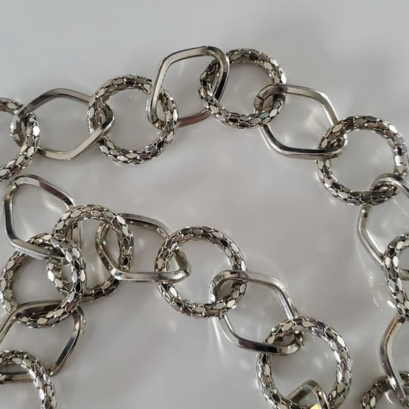 Boutique Long Heavier Silver Tone Chain Link Necklace