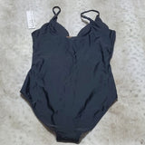 NWT Nicole Miller Black Control Top Ruching Peak Openings Swimsuit One Piece Size M