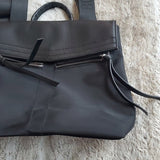 Botkier NY Black Leather and Nylon Backpack Shoulder Bag Purse Many Pockets