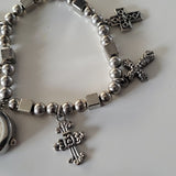 Boutique Silver Tone Charm Bracelet w Crossses and Watch Face