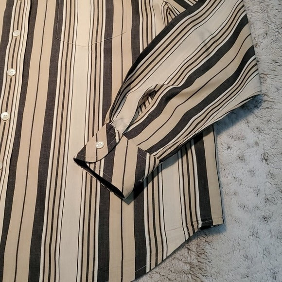 Vintage Mark Fore & Strike Beige and Black Striped Button Down Size 12 Bust 42