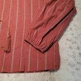 NWT Cotton Bleu Cinnamon V Neck Striped Blouse Tassels