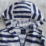 ASOS Petite Navy and White Horrizontal Striped Hooded Longer Windbreaker Size 8P