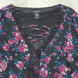 Torrid Layered Floral V Neck Blouse w Wide Flowey Sleeves Size L