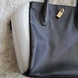 Furla Black Leather and White Soft Neoprene Large Shoulder Bag Purse Tote