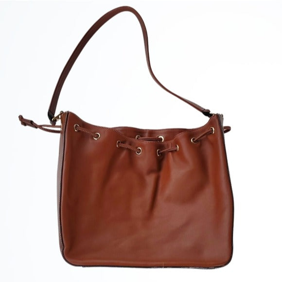 Talbots Brown Leather Simple Shoulder Bag With Top Cincher