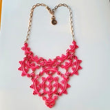 Jessica Simpson Silver Tone and Pink Filigree Detailed Wide Necked Necklace