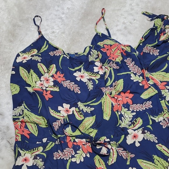 Polo Ralph Lauren Navy Strappy Jumpsuit Polynesian Botanical Print Size S