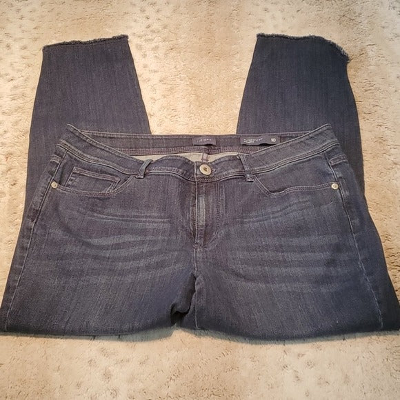 J.Jill Deming Auth Fit Slim Ankle Raw Hem Blue Jeans Size 10