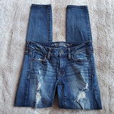 American Eagle Distressed Lower Rise Super Stretch Blue Jean Jegging Size 2