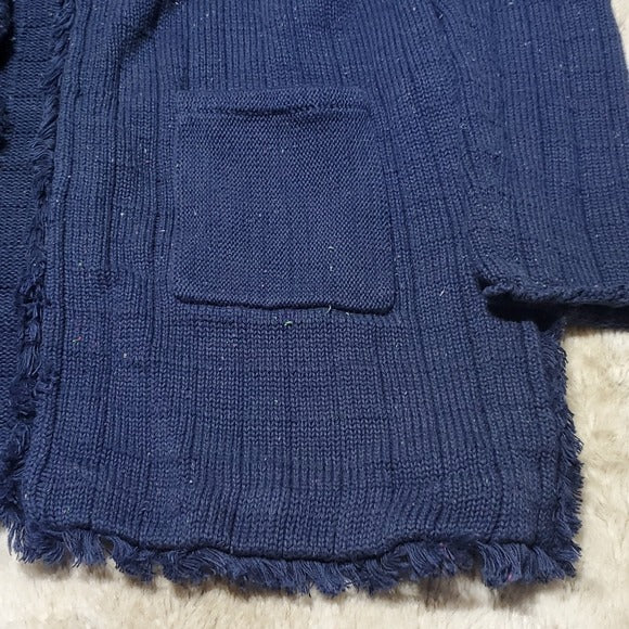 Cabi Blue Relaxed Frayed Edges Clasp Front Cardigan w Pockets Size Medium M