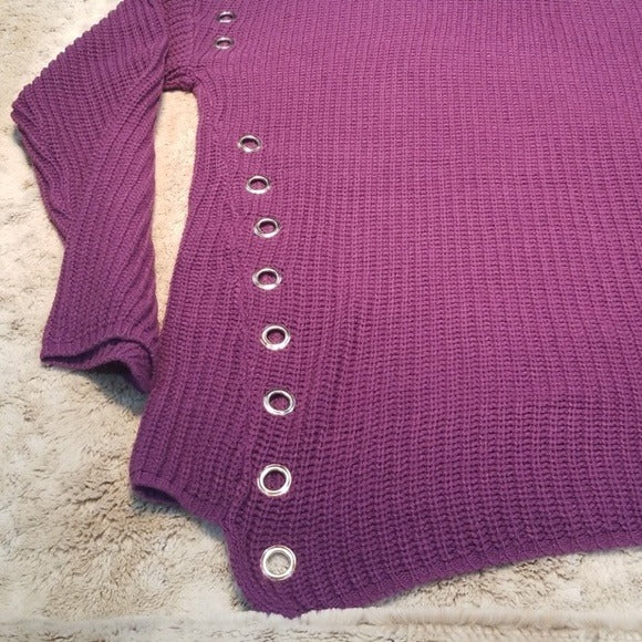 NWT NY Collection Riveted Light Cable Knit Sweater Purple