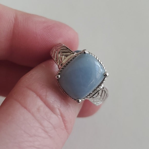 STS Karis Blue Mexican Angelite Solitare Platinum Bond Ring w Filigree Size 7