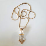 Boutique Rose Gold Tone Necklace w Faux White Pearl Center Embellishment