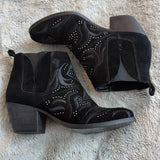 Fergie Lexy Black Silver Embroidered Beaded Heeled Ankle Boots Booties SIZE 6