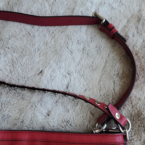 Rebecca Minkoff Red Leather Silver Studded Blythe Dual Strap Hobo Shoulder Bag