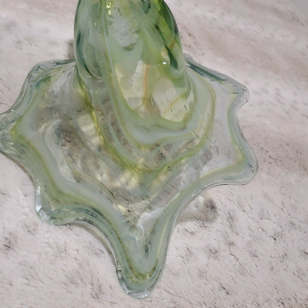 1960's Arklahoma Sooner Art Glass Hand Blown Swan Mint Chocolate Swirl