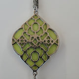 Candies Silver Tone Multi Strand Necklace q Green Filigree Pendant