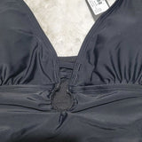 NWT Nicole Miller Black Control Top Ruching Peak Openings Swimsuit One Piece Size M