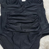 NWT Nicole Miller Black Control Top Ruching Peak Openings Swimsuit One Piece Size M