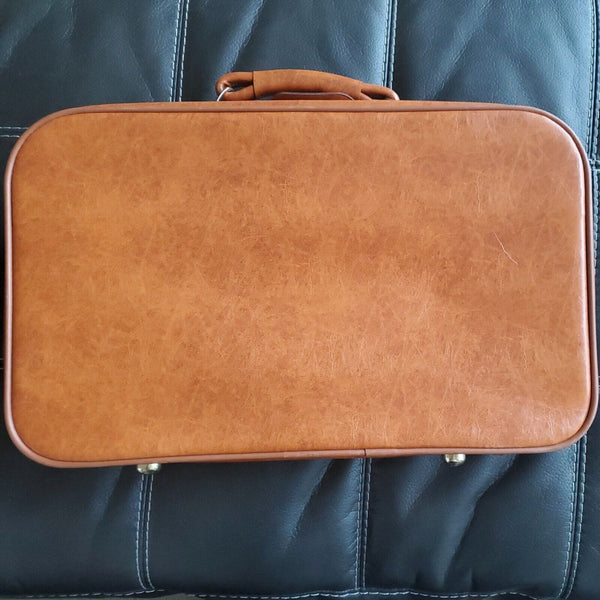 Vtg Brown MCM 1960s Leather Cowhide Travel Shell Luggage Suitcase Front Pocket