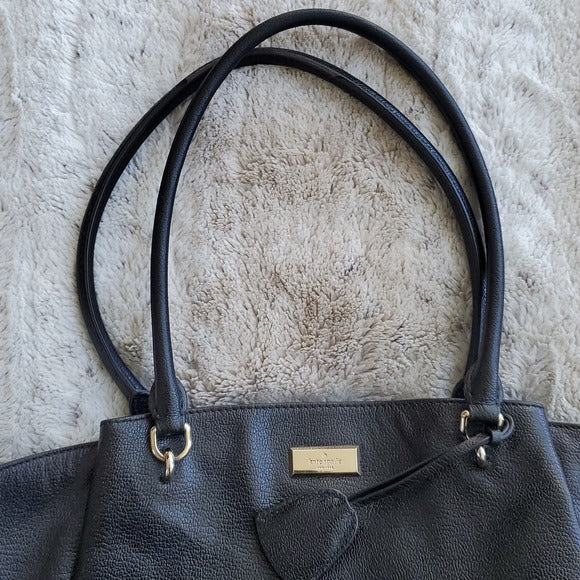 Kate Spade Black Pebble Leather Ashlee Anna Court Large Shoulder Bag Tote Bag