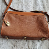 Vintage Dooney & Bourke Tan and Brown Leather Shoulder Bag Solid Brass Hardware