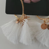 Boutique Two Pair Faux Diamond Stud and Dangling White Tassel Gold Tone Earrings