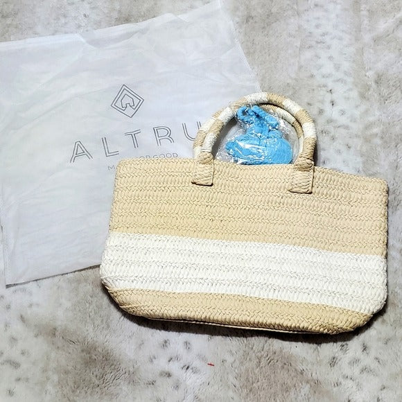 NWT Altru Larger Cream and White Straw Tote Beach Summer Bag