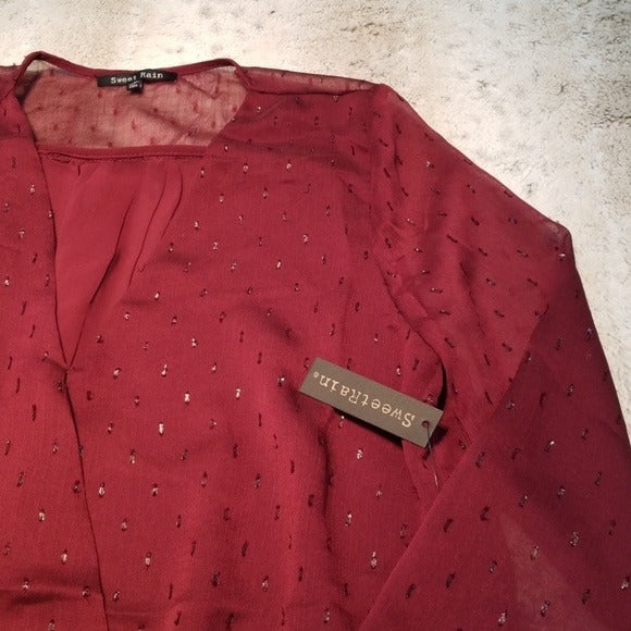 NWT Sweet Rain Maroon Lightweight Lined Blouse Size M