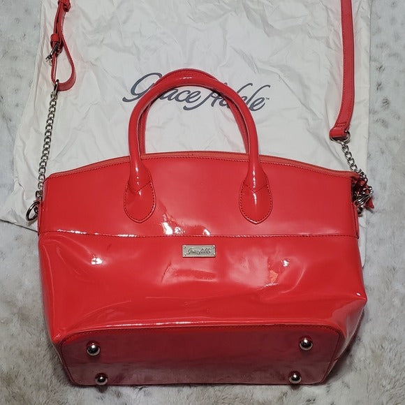 Grace Adele Red Vegan Leather Shoulder Bag Tote Dust Bag Included NWOT