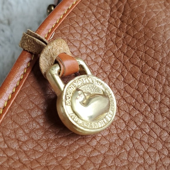 Vintage Dooney & Bourke Tan and Brown Leather Shoulder Bag Solid Brass Hardware