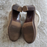 Juicy Couture Beige Leather Faux Fur Anora Slide On Heeled Mules Clogs Size 8.5