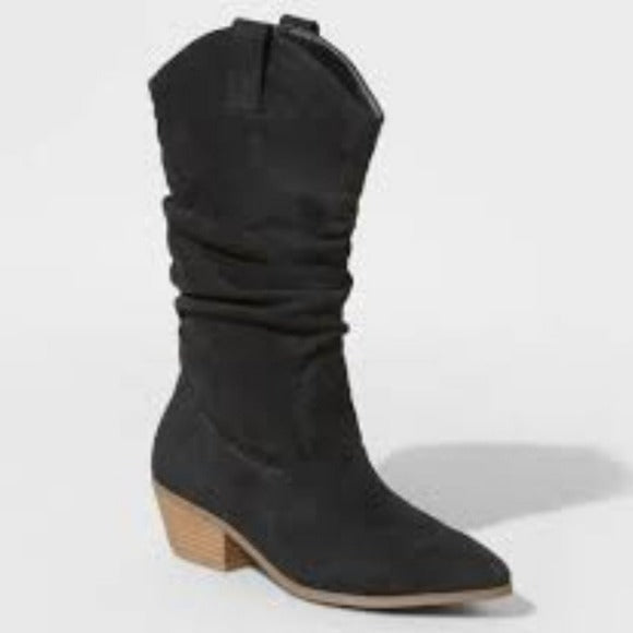 Universal Thread Adaline Knee Height Pull On Western Boots Black New With Tags