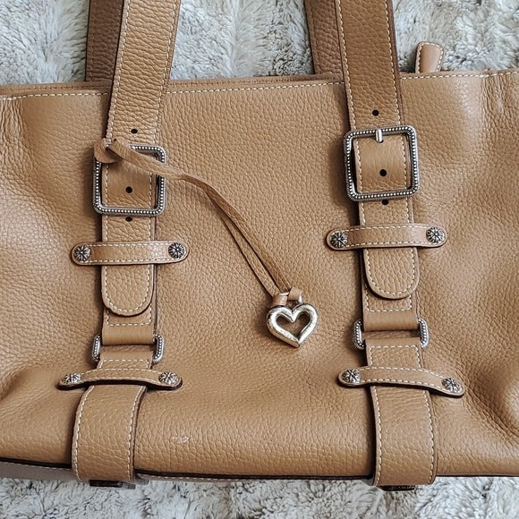 Brighton Collection Large Tan Latte Leather Shoulder Bag D244752 w Bag Charm