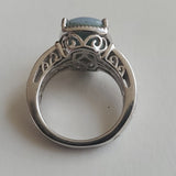 STS Karis Blue Mexican Angelite Solitare Platinum Bond Ring w Filigree Size 7