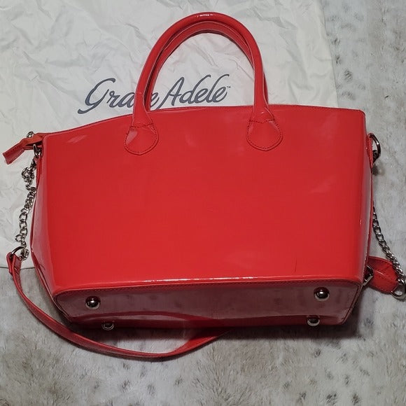 Grace Adele Red Vegan Leather Shoulder Bag Tote Dust Bag Included NWOT