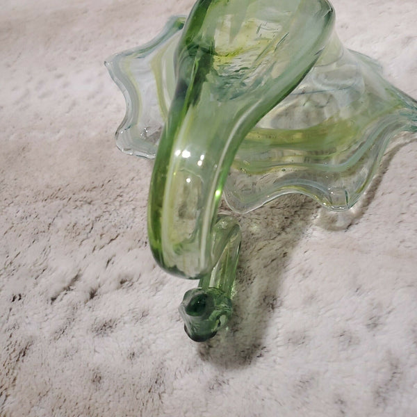 1960's Arklahoma Sooner Art Glass Hand Blown Swan Mint Chocolate Swirl